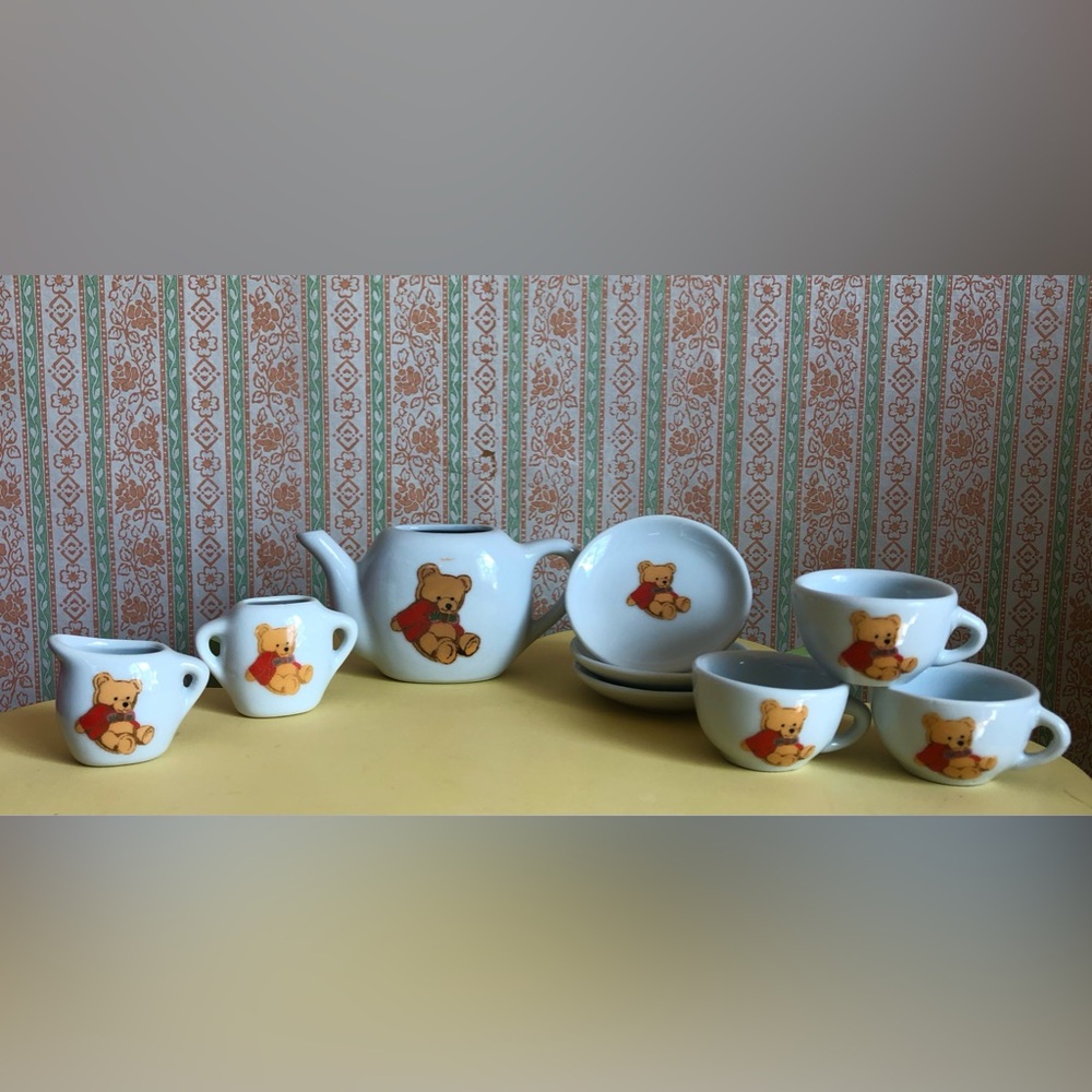 Vintage Miniature Teddy Bear Tea Set - Set of 3